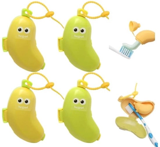 Set di protezione per la dentatura portatile - Ombrello per spazzola da denti - Copertura per spazzola da denti - Borsa da viaggio con dispensatore di dentifricio - 4 pezzi - Plastica/Silicone