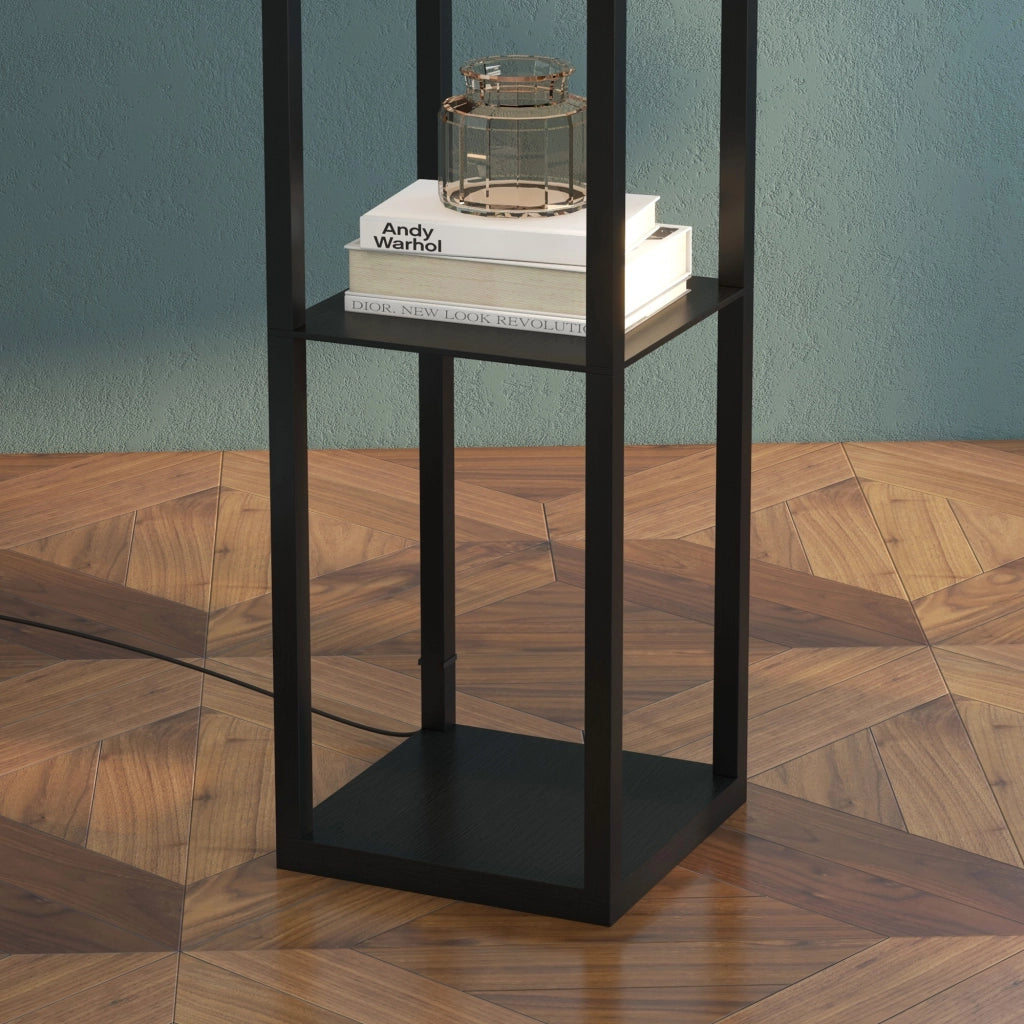 Lampada da terra con ripiani, attacco E27 fino a 40W (lampadina non inclusa), illuminazione per interni per soggiorno e camera da letto, legno nero,