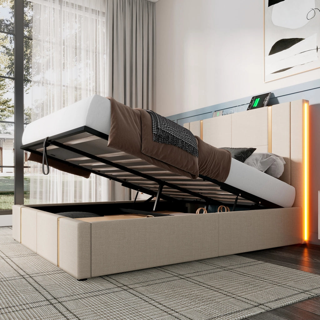 letto imbottito lino beige 160 x 200 cm