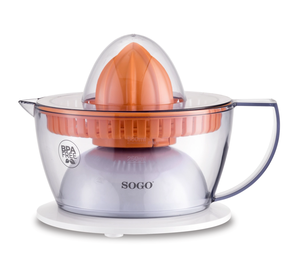 Spremiagrumi elettrico 0,5L con doppio cono e rotazione bidirezionale, 40W con avvio automatico e caraffa BPA free - Sogo