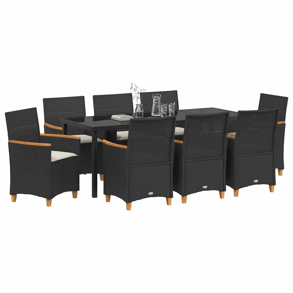 Set da Pranzo per Giardino 9 pcs Nero polyrattan 3381092