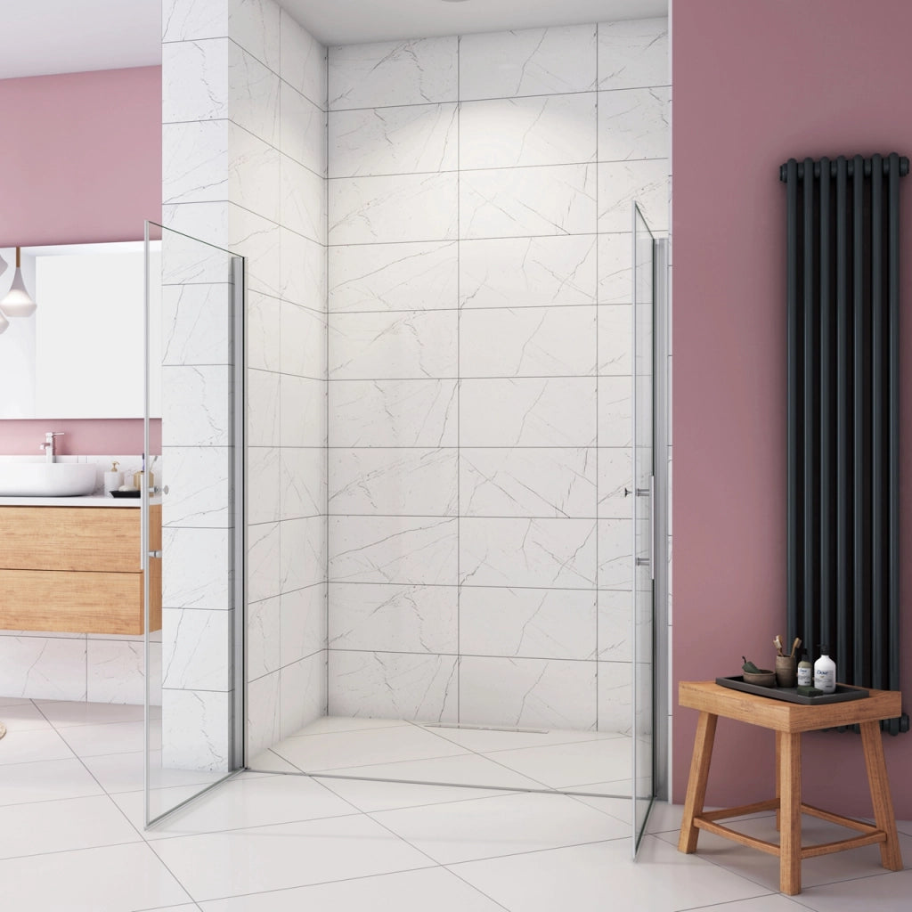 Box Doccia per Nicchia 195 cm Doppia Porta Battente Saloon Vetro Temperato 6 mm Anticalcare Larga 145 cm (70+80: 1418-1458 mm)
