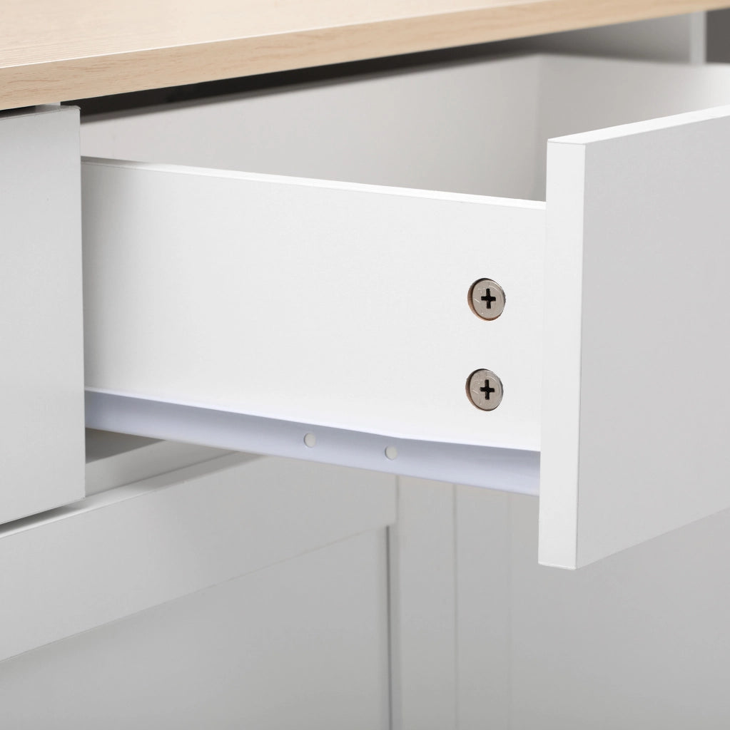Credenza buffet rustica 160 cm con 4 ante; 3 cassetti e ripiani regolabili; bianco e legno