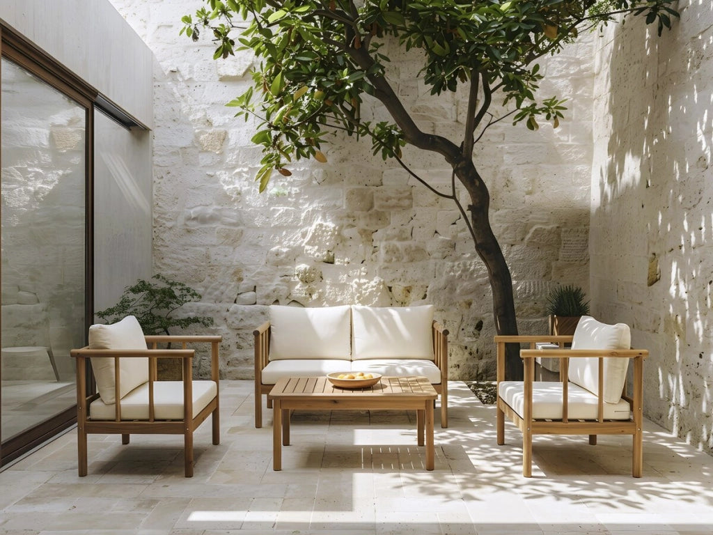Set di mobili da giardino in legno "Milano" con cuscini - 4 posti - Beige