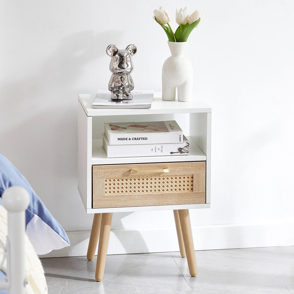 Tavolino con Cassetto e Gambe in Legno Massello ¨C MINIMAL ¨C Bianco, 40x30x55 cm