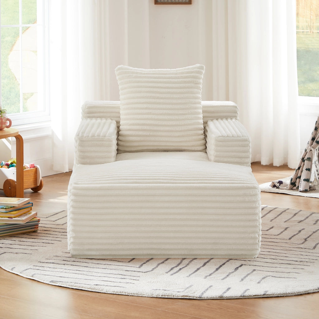 Chaise longue con funzione letto e seduta imbottita per soggiorno e ufficio in velluto a coste - beige