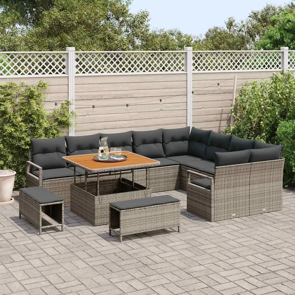 Set Divano da Giardino con cuscino 12 pcs Grigio polyrattan