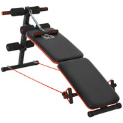 Panca per addominali regolabile e pieghevole, panca multifunzionale con corde per esercizi, portata 110 kg, acciaio, nero/rosso