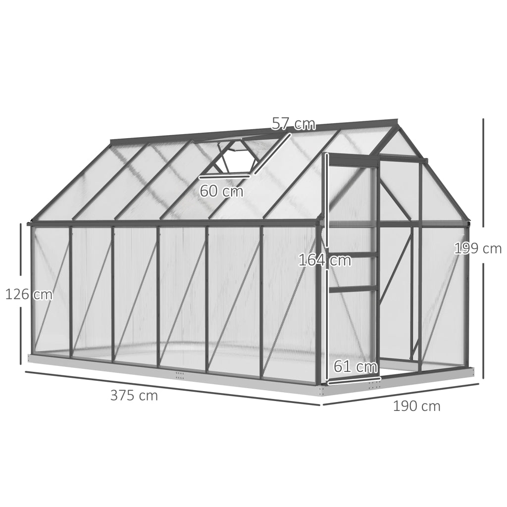 Serra da giardino in alluminio e policarbonato ¨C Xylo ¨C con finestra regolabile e porta scorrevole 190x375x199cm