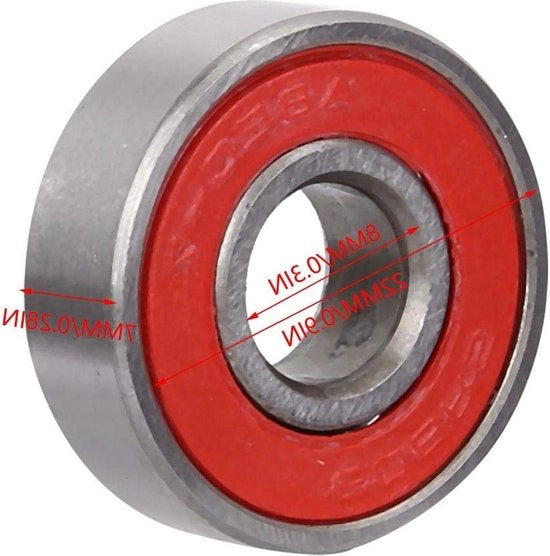 8 pezzi di supporto ruote per longboard - lagers 608 a balestra - rosso - pattini inline.