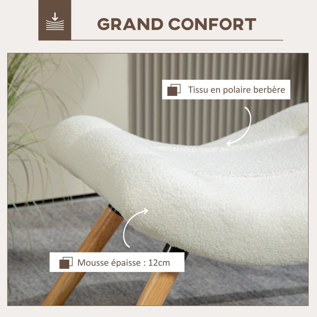 Pouf Poggiapiedi ¨C Xylo ¨C Tessuto Crema con Gambe in Legno di Faggio