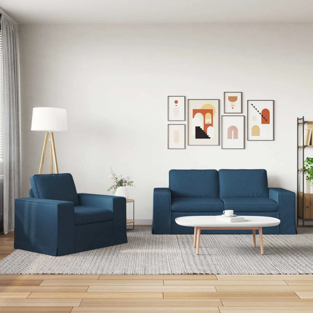 Divano 2 pcs Blu 182 x 80 x 82 cm Tessuto