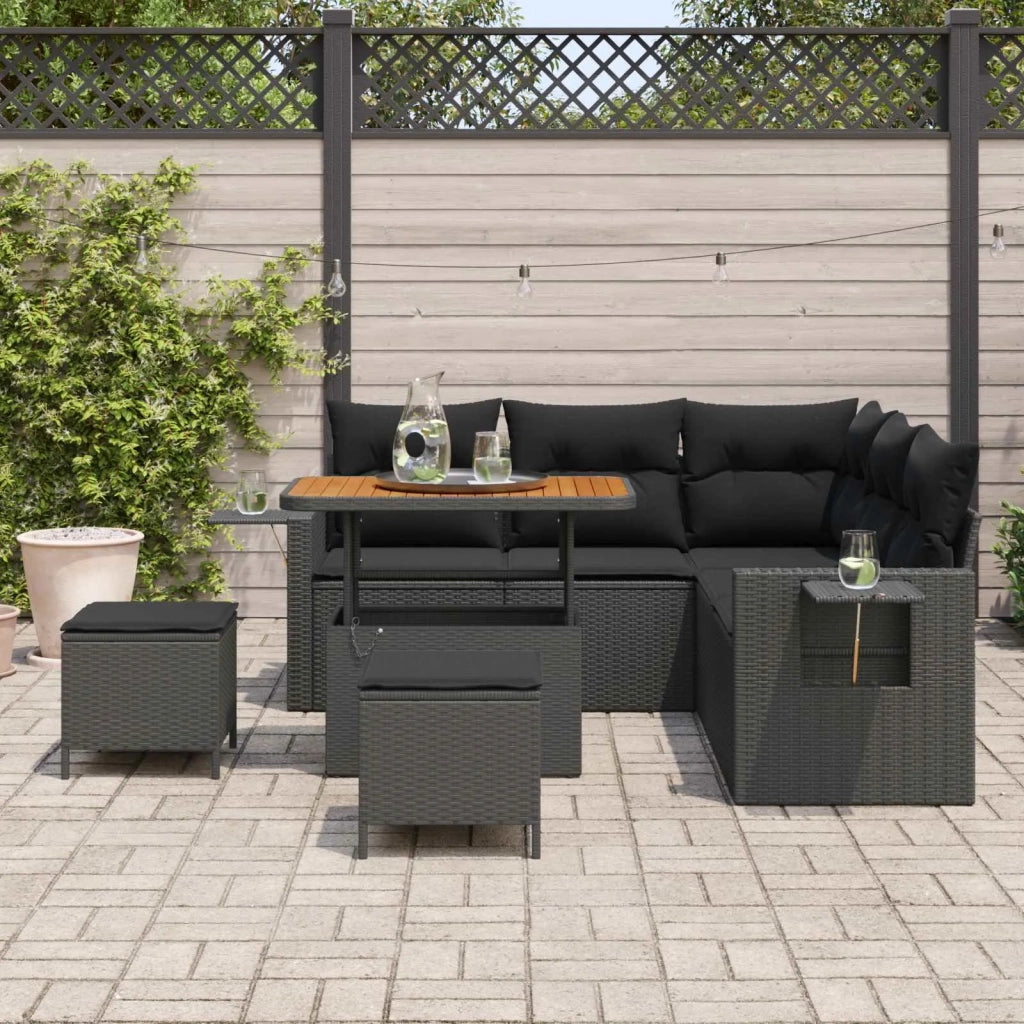 Set Divano da Giardino con cuscino 9 pcs Nero polyrattan