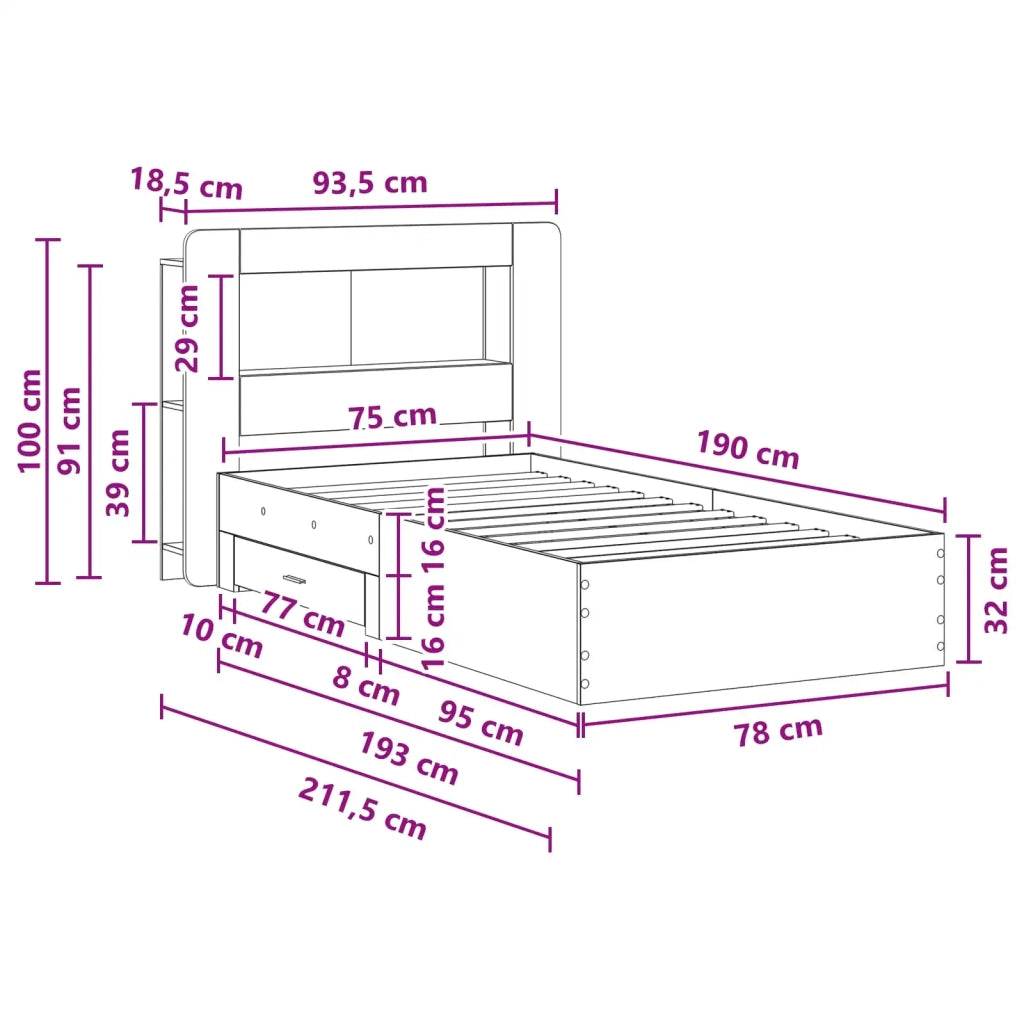 Telaio del letto con storage Grigio Cemento 75 x 190 cm 3433802