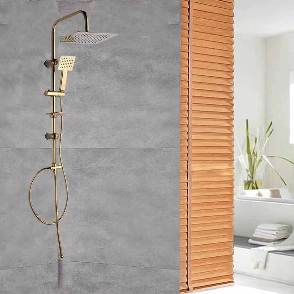Trade Shop - Saliscendi Bagno Colonna Doccia Miscelatore Oro Soffione Quadrato Doccetta 87305 -