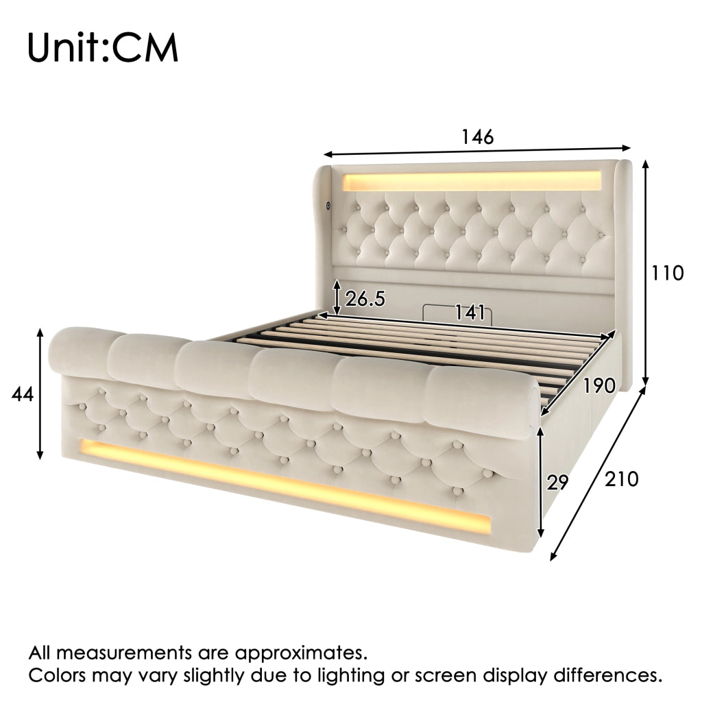 letto imbottito velluto beige 140 x 190 cm