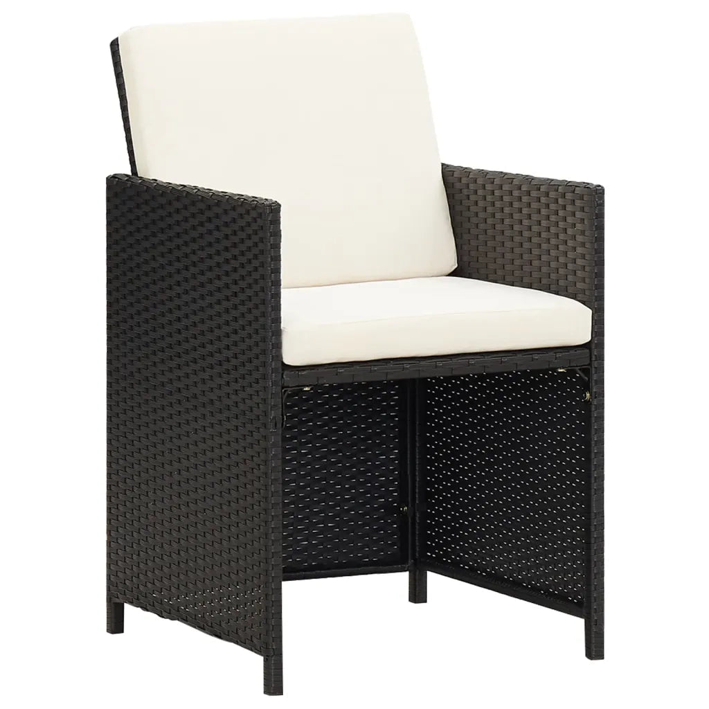 Set da Pranzo da Giardino 7 pz Nero con Cuscini in Polyrattan 3095545