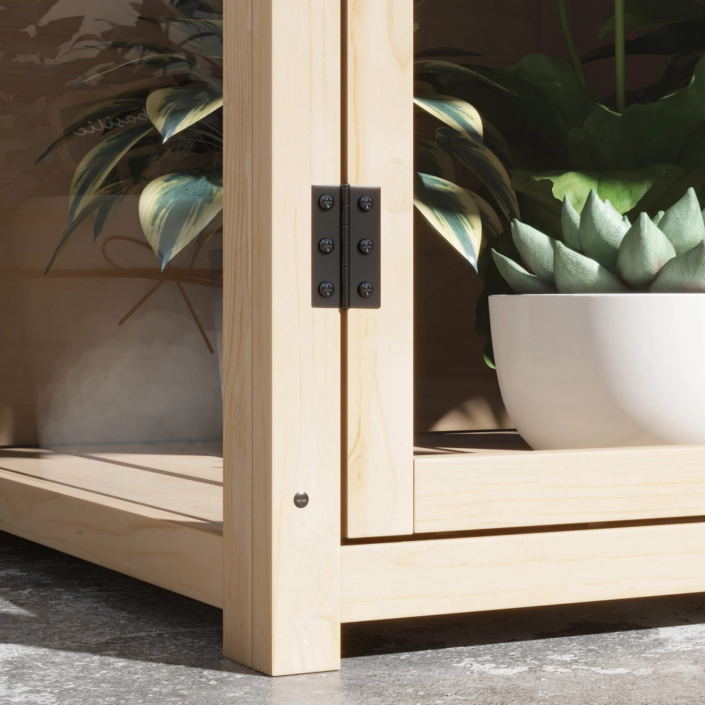 Serra fredda in legno a 2 livelli con doppie porte e finestra sul tetto, antivento, finitura naturale, 103x61x103 cm