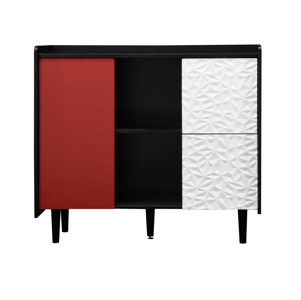 Credenza sideboard con 2 cassetti e vano aperto; 90x40x80 cm; MDF nero e rosso