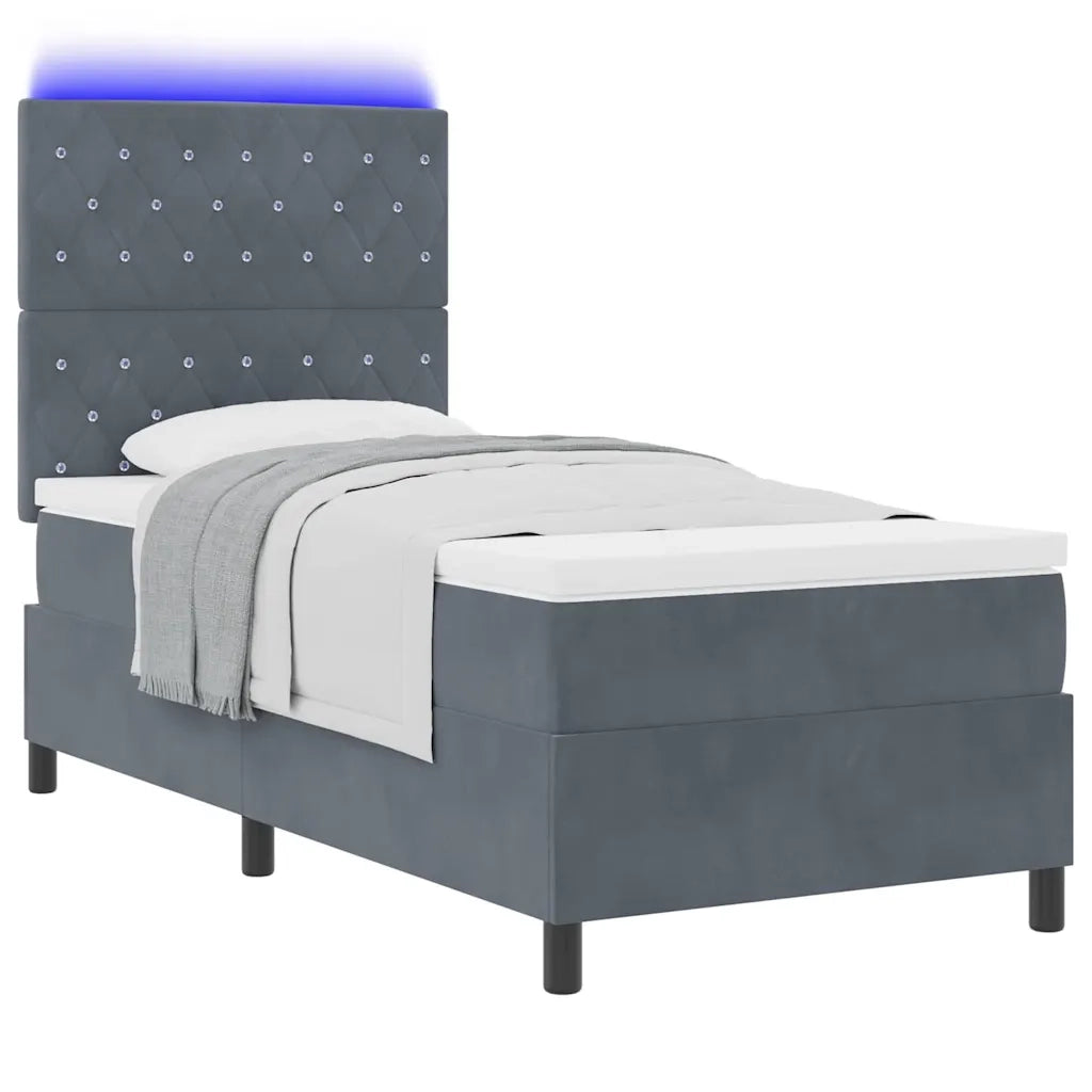 Letto a Sorgente LED Grigio scuro 90 x 200 cm Tessuto