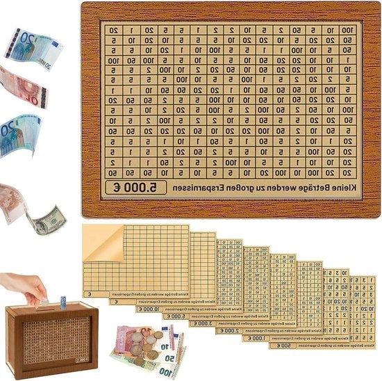 Cassa per la Risparmiatore in Legno - Risparmiatore per Adulti e Bambini - Obiettivo di Risparmio e Abitudine di Risparmio - €5000