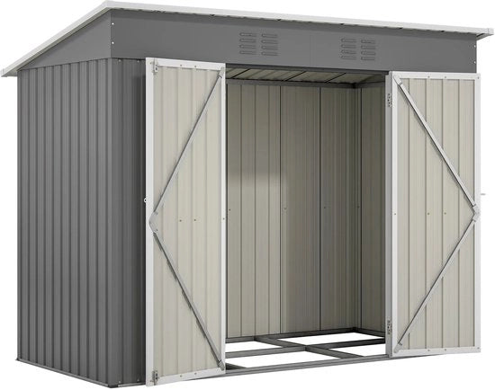Cassa di lavoro esterna - 8x4ft - con base in metallo - per esterno - terrazza - e deposito giardino - colore grigio