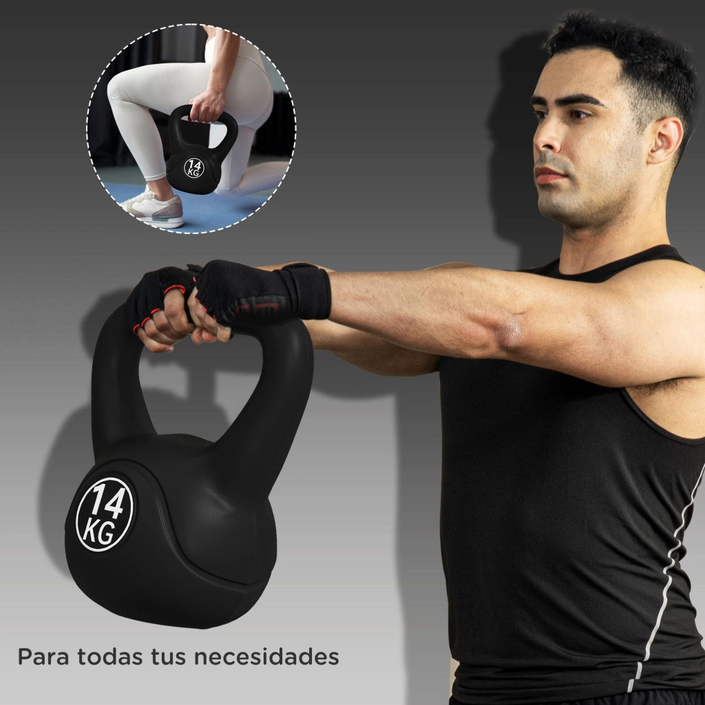 Kettlebell 4 kg ¨C Xylo ¨C Base Piatta, Impugnatura Larga, Riempimento Sabbia 18x12x20 cm Nero