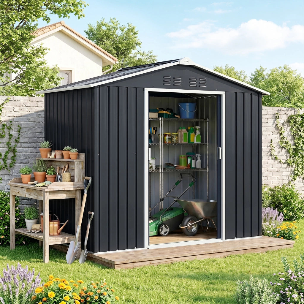 Casetta da giardino in metallo ¨C Xylo ¨C 213x130x185 cm grigio scuro