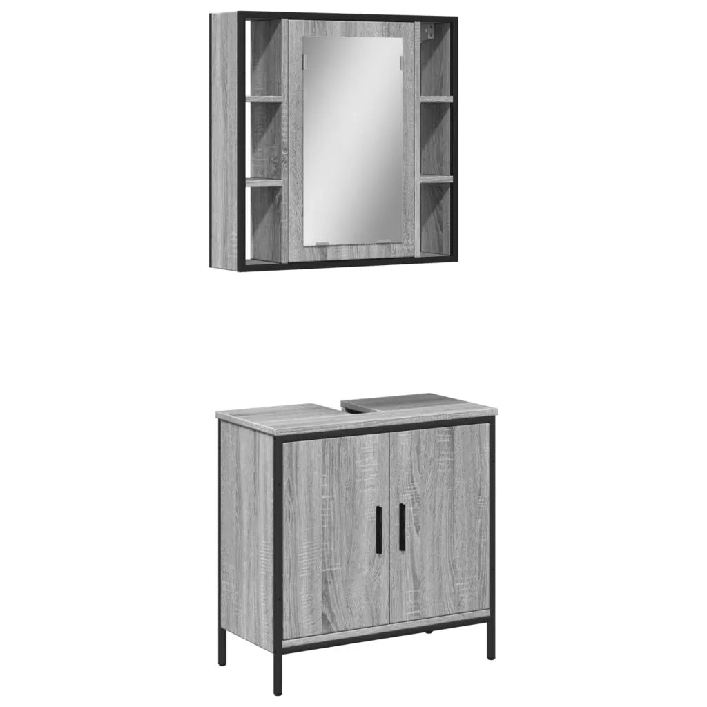 Set Mobili da Bagno | Armadio da bagno 2 pz Grigio Sonoma in Legno Multistrato
