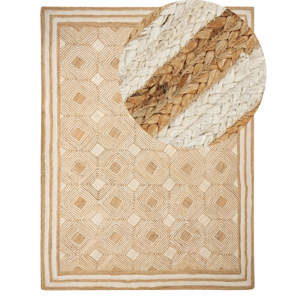 Tappeto area Beige Juta 300 x 400 cm Tessile intrecciato fatto a mano in stile boho naturale