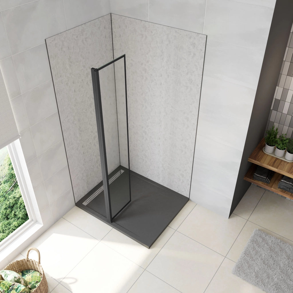 Paraspruzzo Paretina mobile 40x200cm per Walk In Vetro Temperato Trasparente da 6 mm Anticalcare Telaio Nero Opaco