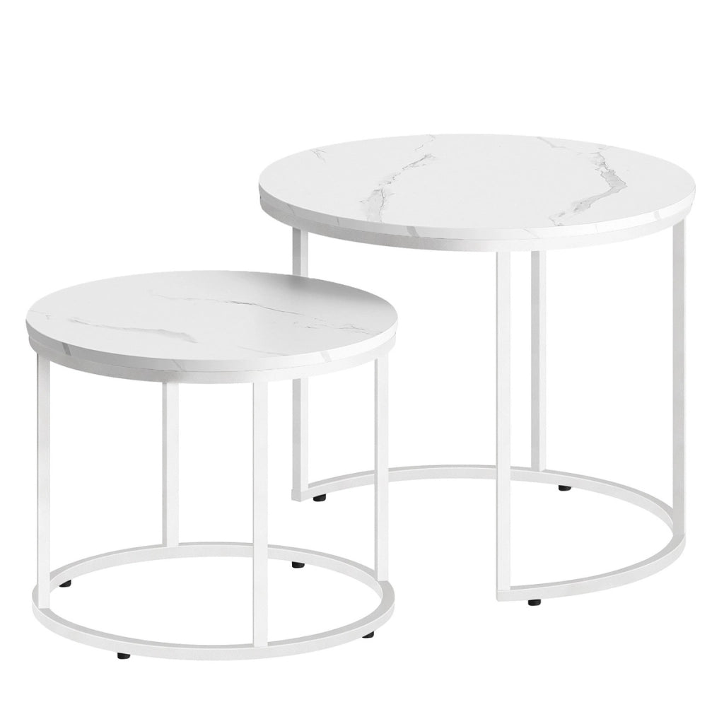 Set di 2 tavolini da salotto a incastro effetto marmo bianco