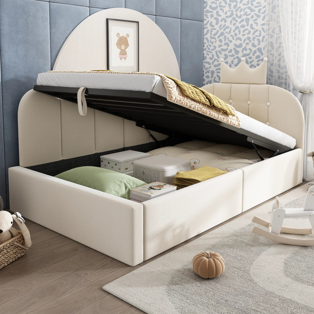Letto a Divanetto 90 x 190 cm; Contenitore - in Velluto - Beige