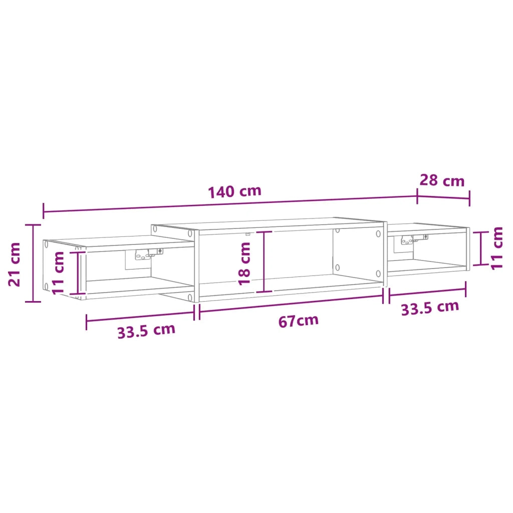 Mobile TV da Parete A parete-Credenza per TV sospesa Rovere Nero 140 x 28 x 21 cm