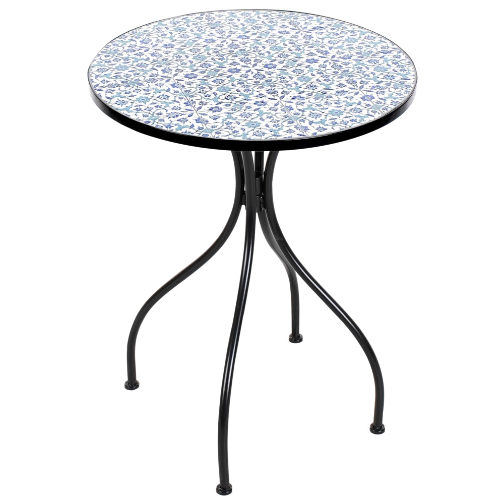 Tavolo da bistrot per esterni in metallo con piano in mosaico nero stile vintage
