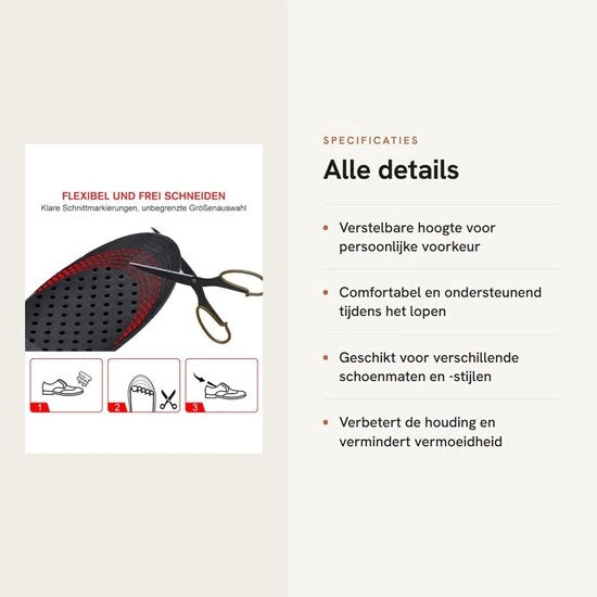Inlegzool 4 lagen - Elevazione della altezza 3-9 cm - Inlegzola confortevole - Inlegzola regolabile - Inlegzola unisex - Adatta per uomini/donne - Inlegzola per scarpe