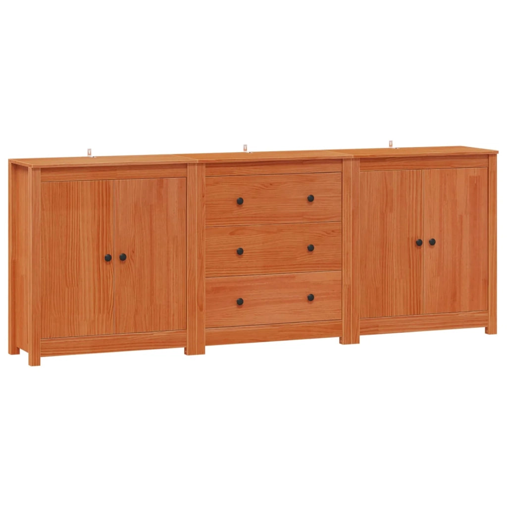 Credenza 3 pcs Marrone Cera Legno di pino massiccio 3424977