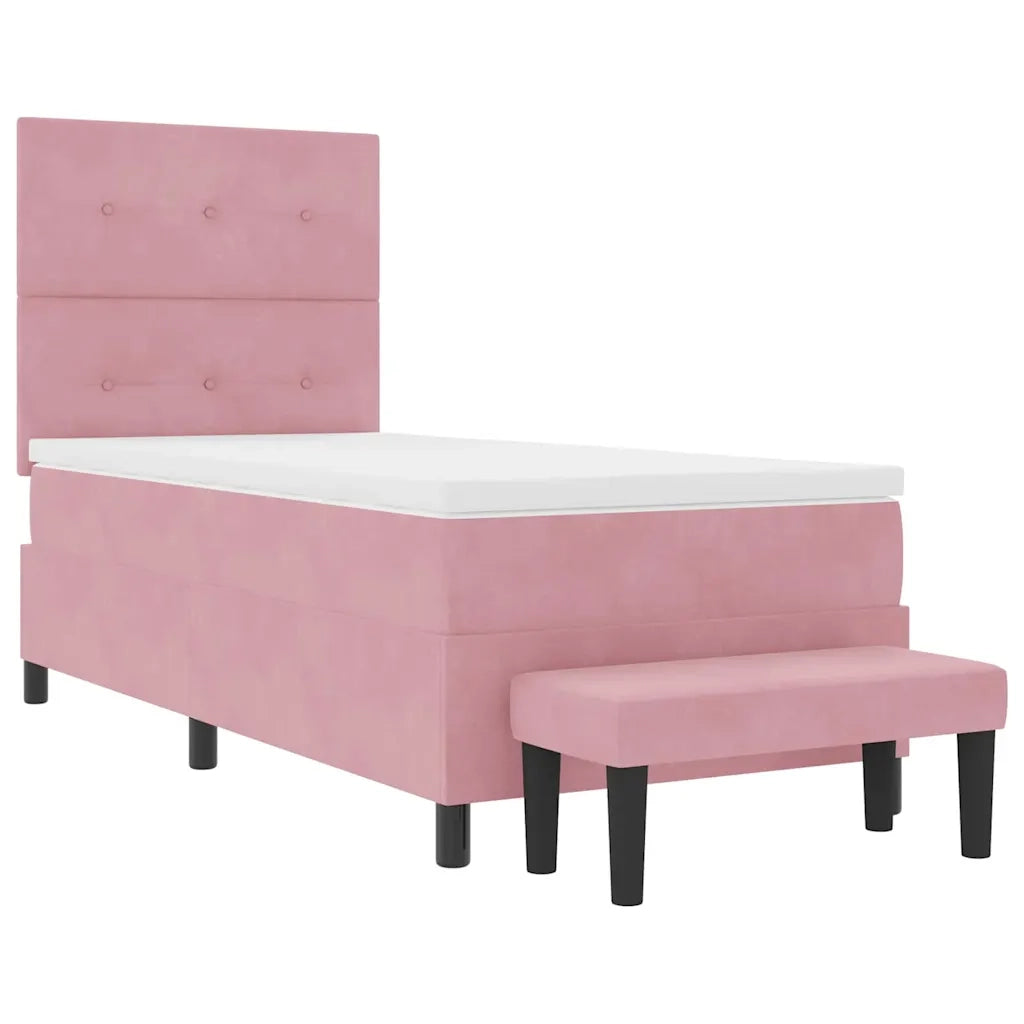 Letto a molle con materasso Rosa 90 x 190 cm Velluto