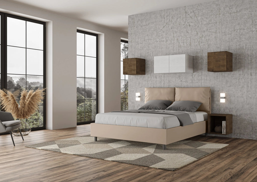 BS COM Letto matrimoniale senza rete imbottito 160x200 similpelle tortora