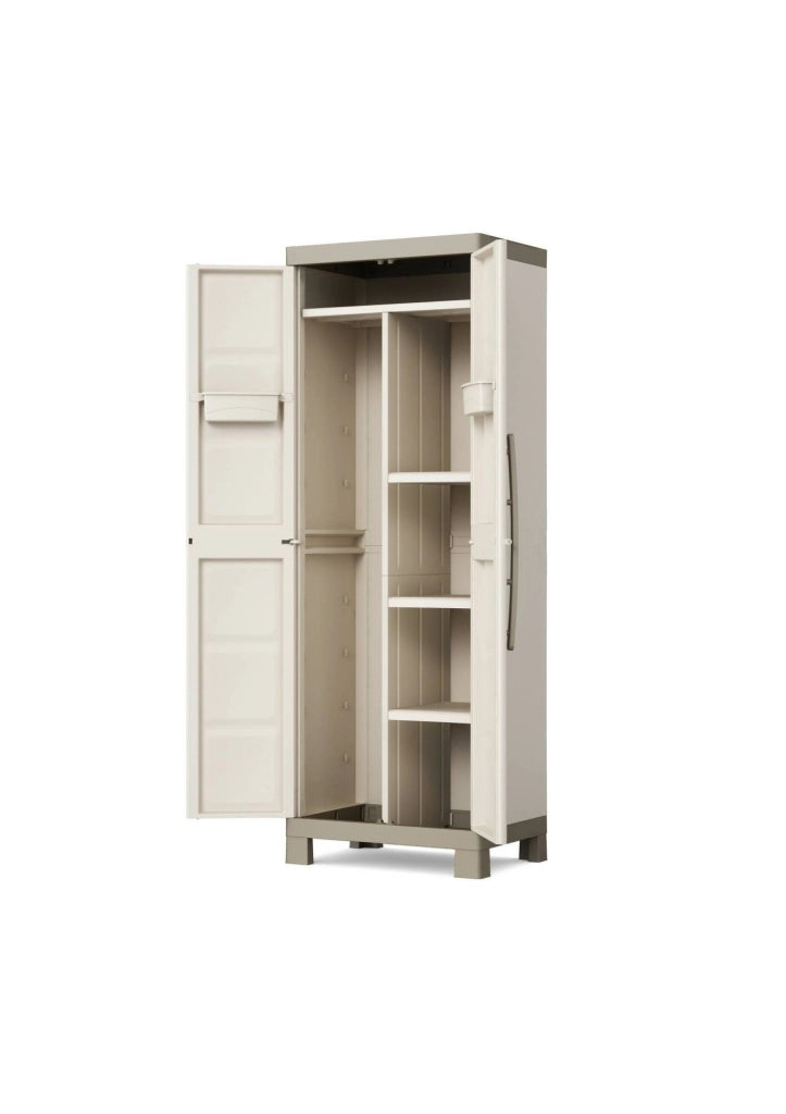 Armadio da esterno Strathmore, Mobile outdoor, Mobiletto giardino multiuso, Contenitore per balcone o garage, Made in Italy, 65x45 h182 cm, Sabbia