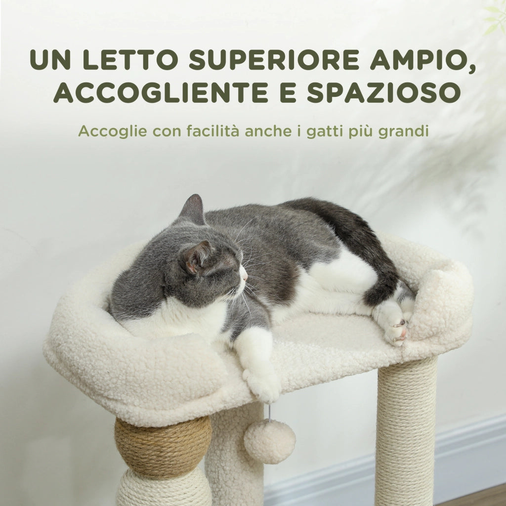 Torre per Gatti con Lettino e Piattaforma ¨C Minimal ¨C Legno, Beige, 48.5x40x76 cm