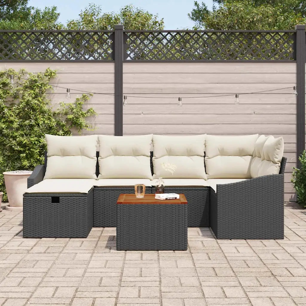 Set Divano da Giardino con cuscino 7 pcs Nero polyrattan
