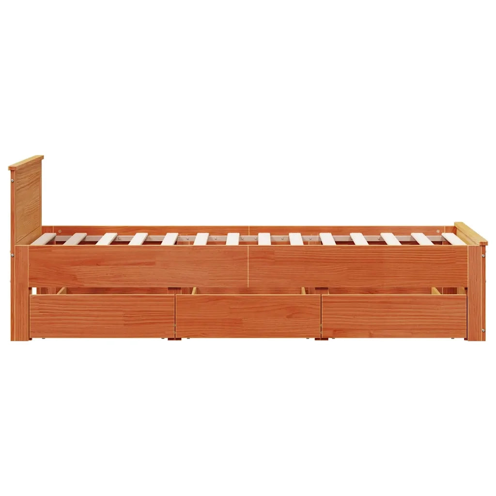 Giroletto senza Materasso con Testiera-Struttura Letto Marrone Cera 90x190 Pino