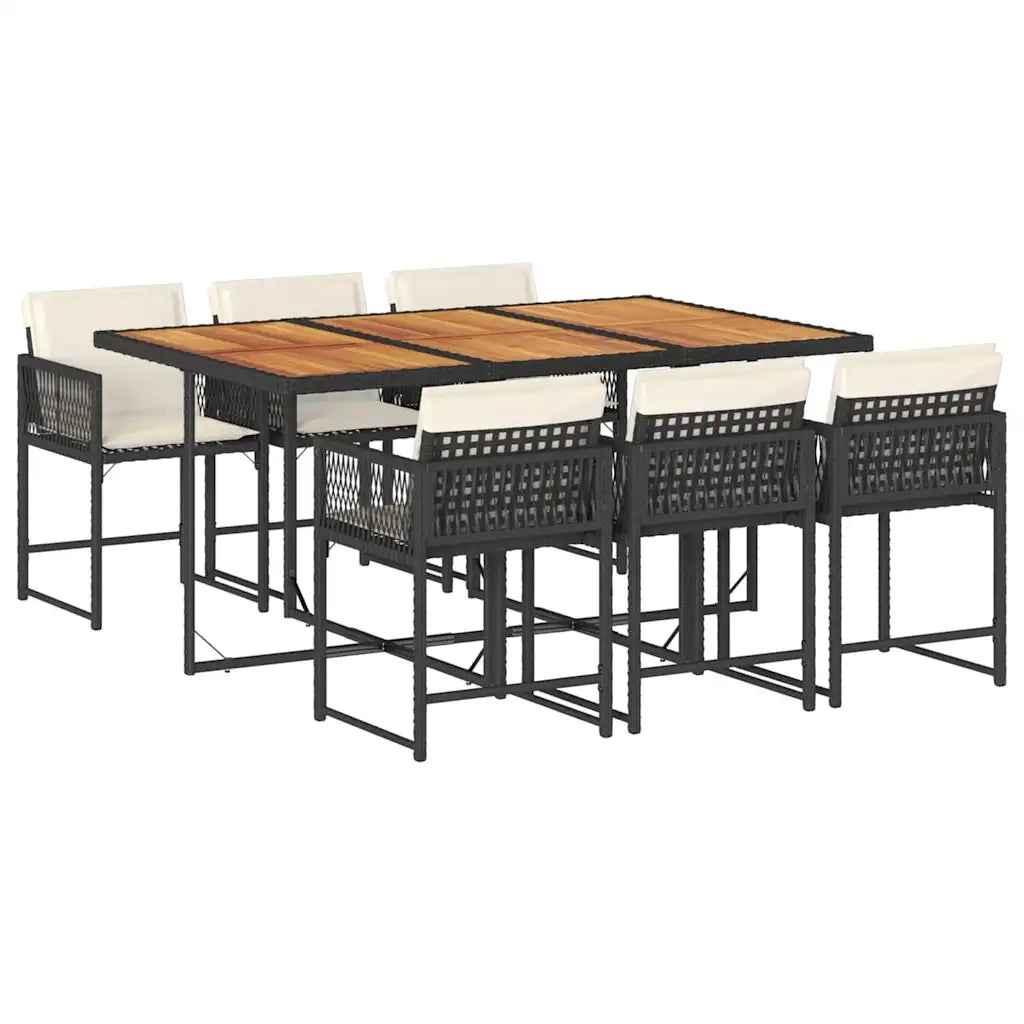 Set da Pranzo da Giardino 7 pz Nero con Cuscini in Polyrattan