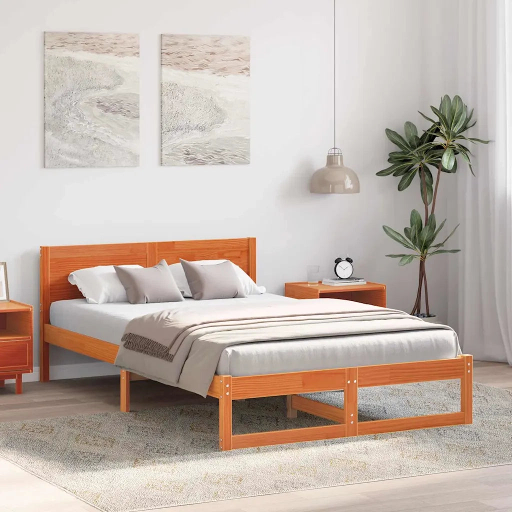 Letto matrimoniale | Letto per adulti | Struttura del letto Marrone cerato 120 x 190 cm Pino massello