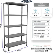 SCAFFALE IN METALLO GRIGIO ETTORE KIT BULLONI 100 X 40 X H 187 CM 5 RIPIANI