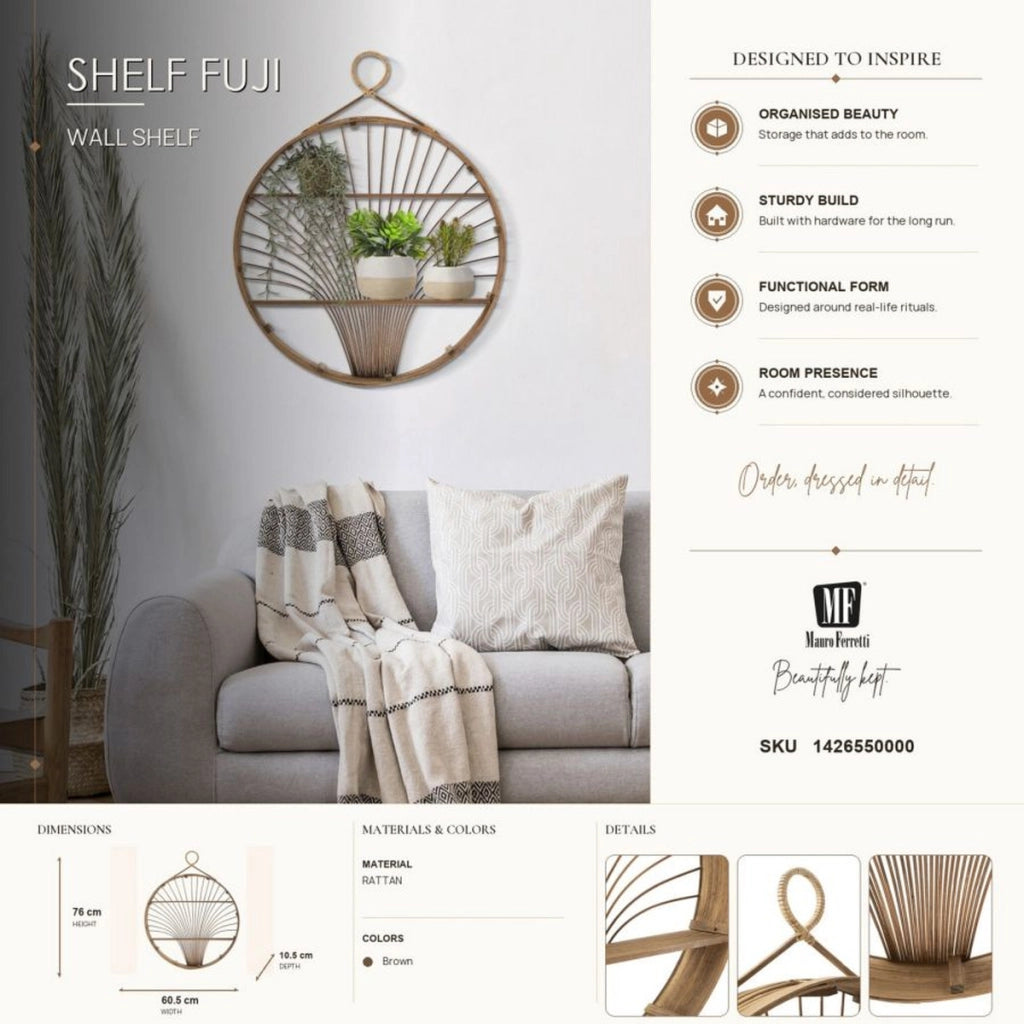 Bacheca Fuji in rattan naturale da parete — 60,5x10,5x76 cm