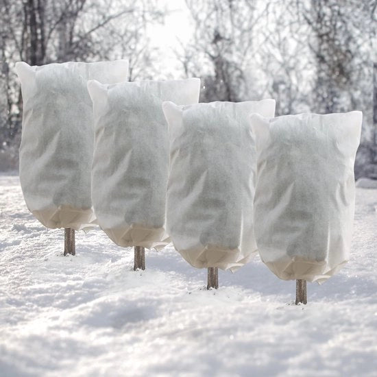 Set di 4 protezioni invernali per piante, sacco di protezione invernale per piante in vaso 80 x 100 cm con cordino e chiusura a righello, pellicola di protezione contro il freddo, il gelo e gli insetti.