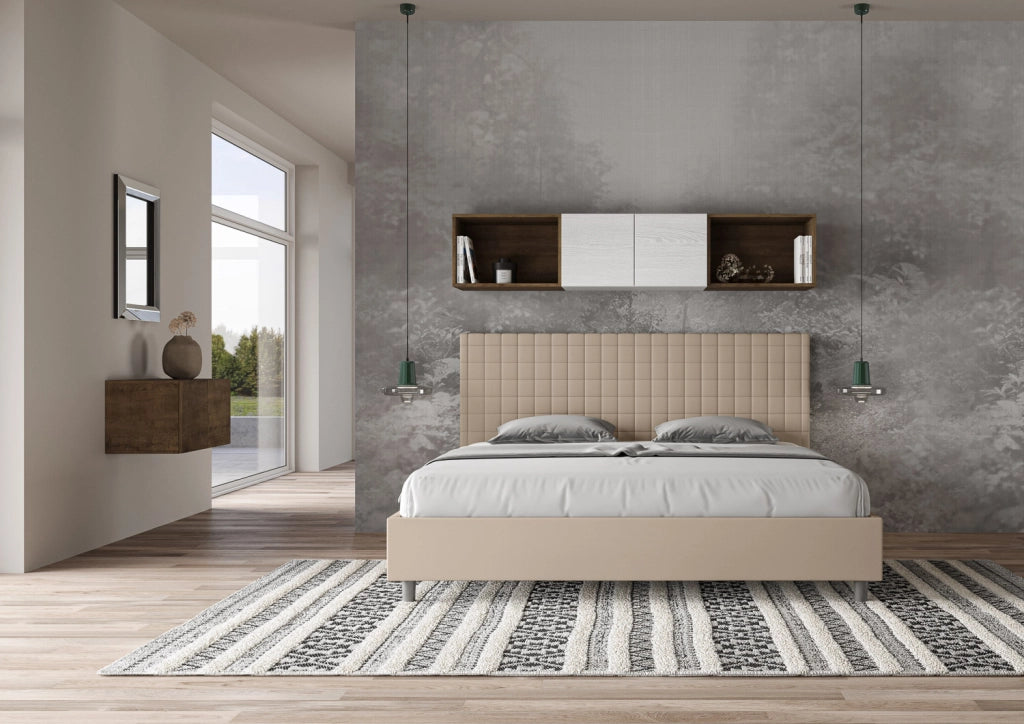 BS COM Letto con rete imbottito 180x190 similpelle tortora