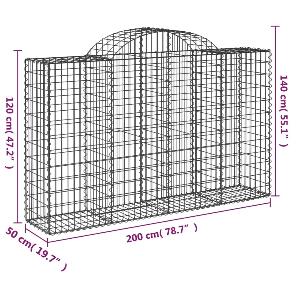Cestini gabbioni recinzione a gabbia muro di contenimento ad arco 6 pezzi 200 x 50 x 120/140 cm ferro zincato argento 02_0040997